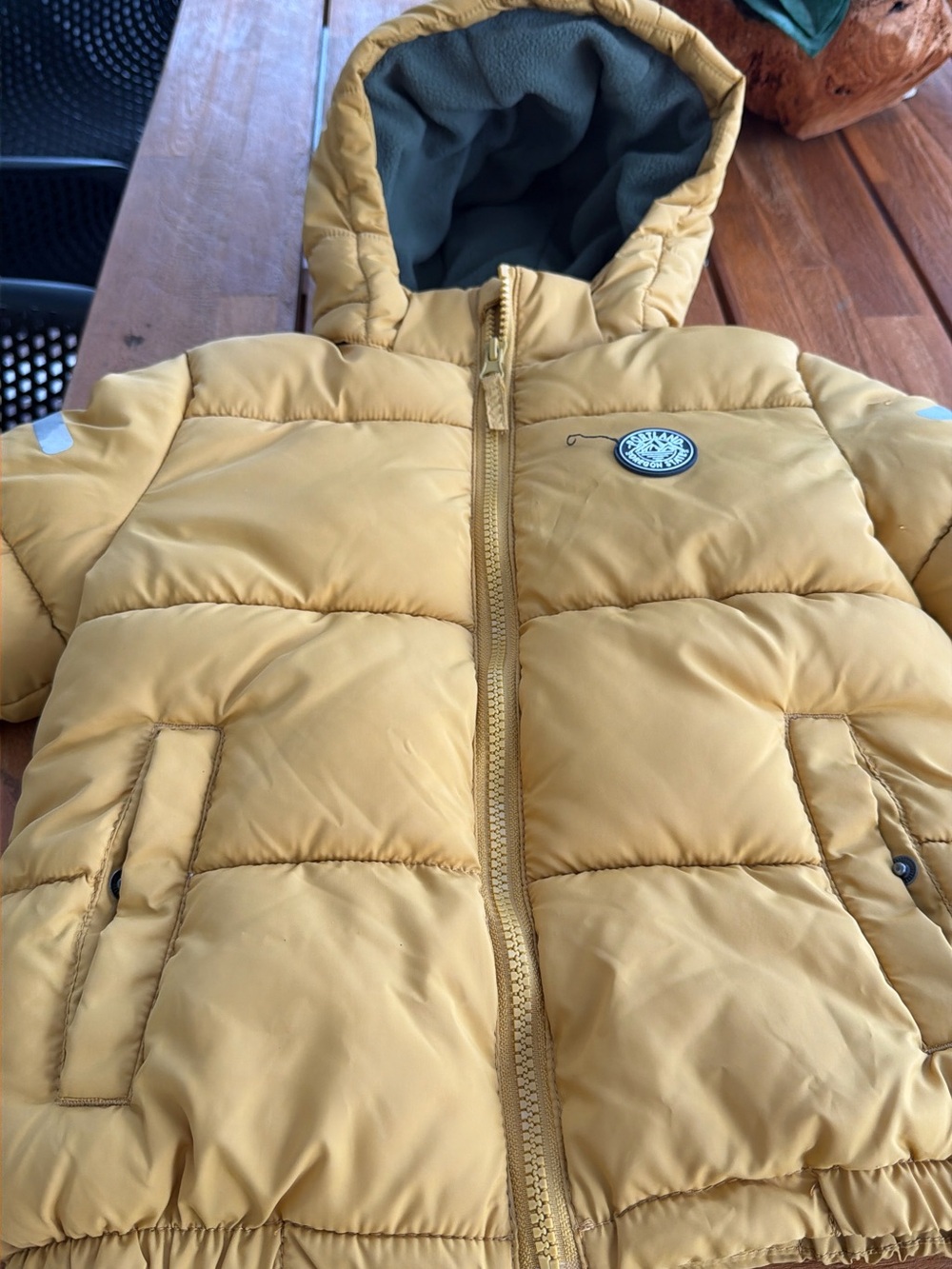 Kids Hooded Puffer Jacket in Mustard Yellow